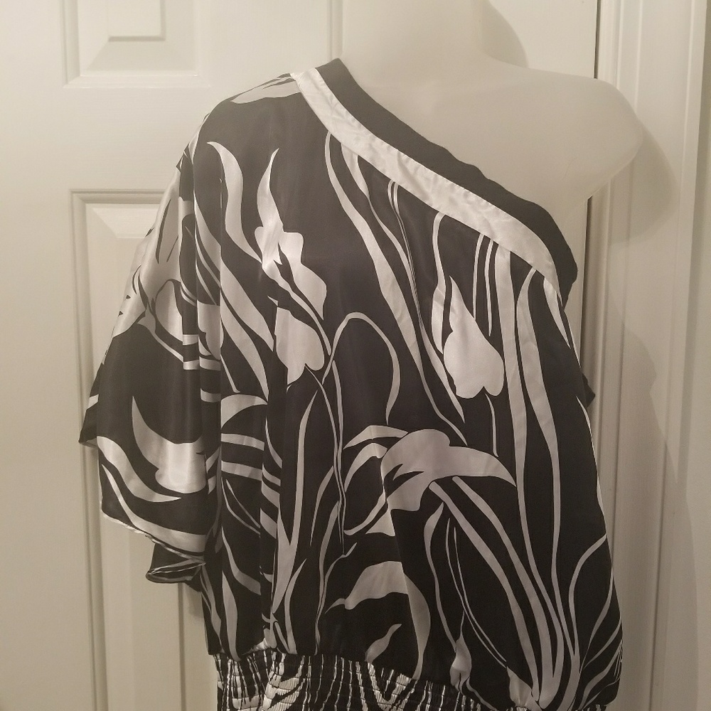 Black and White one Shoulder Blouse